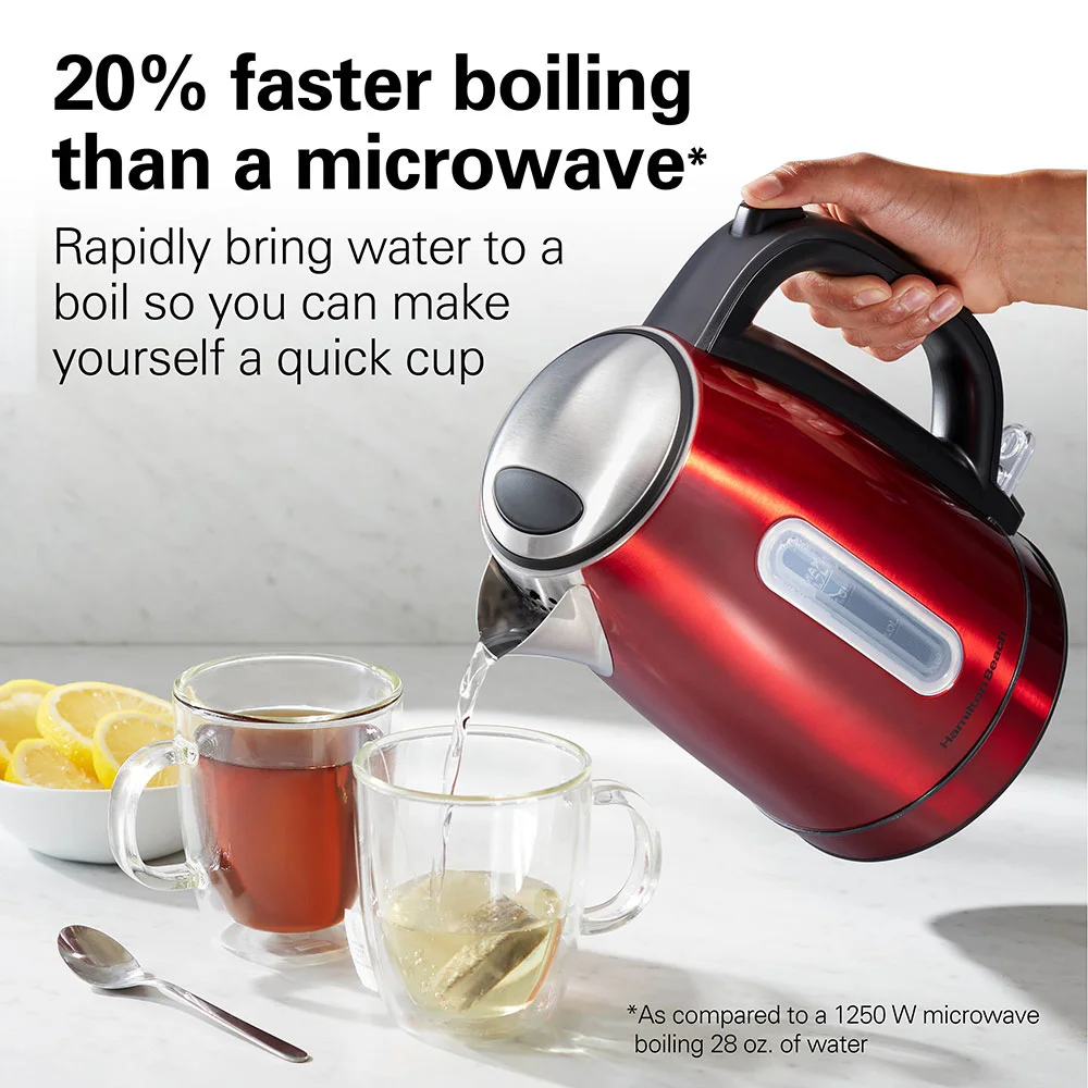 Stainless Steel Electric Kettle with LED Light Ring, Red - Image 4