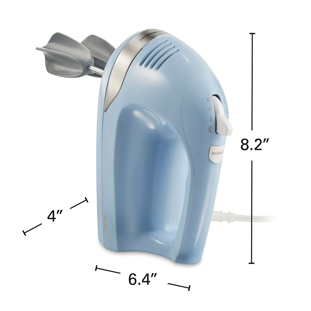 6 Speed Hand Mixer with Snap-On Case, Light Blue - Image 8