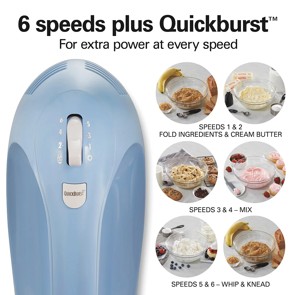 6 Speed Hand Mixer with Snap-On Case, Light Blue - Image 6