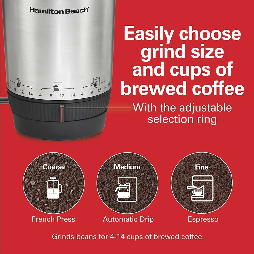 Alternative view of Hamilton Beach Stainless Steel Custom Grind™ Coffee Grinder, Grinds Enough for 4-14 Cups, 80406