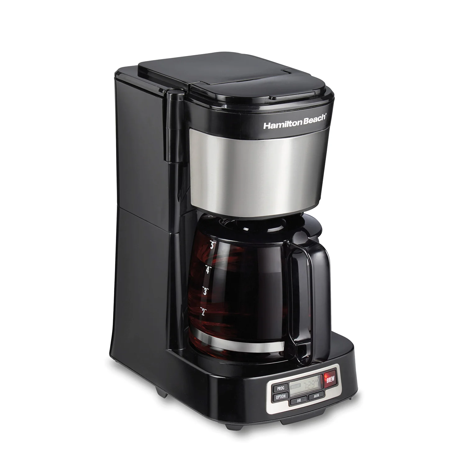 FrontFill® 5 Cup Compact Coffee Maker with Programmable Clock & Glass Carafe
