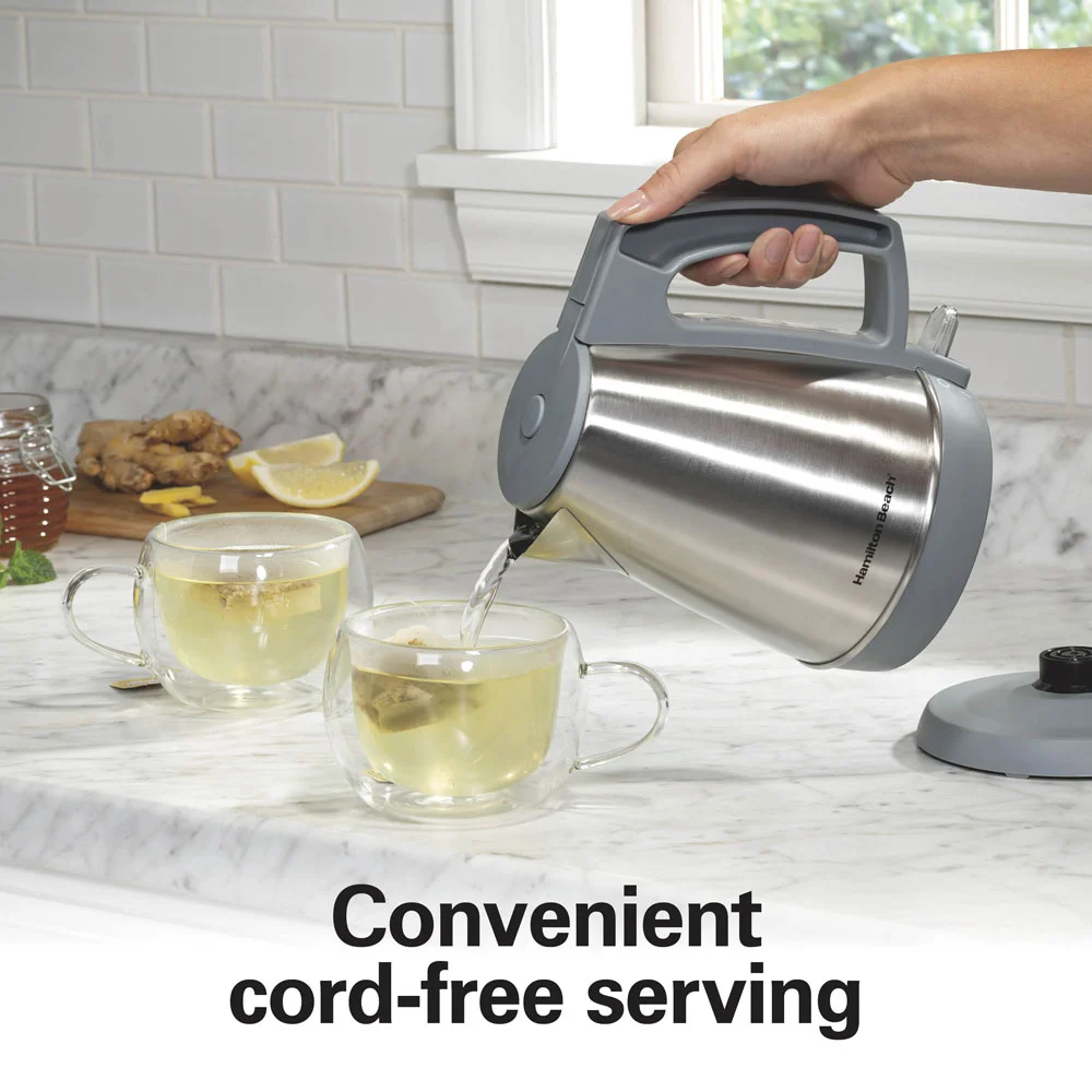 1 Liter Electric Kettle, Gray & Stainless - Image 4