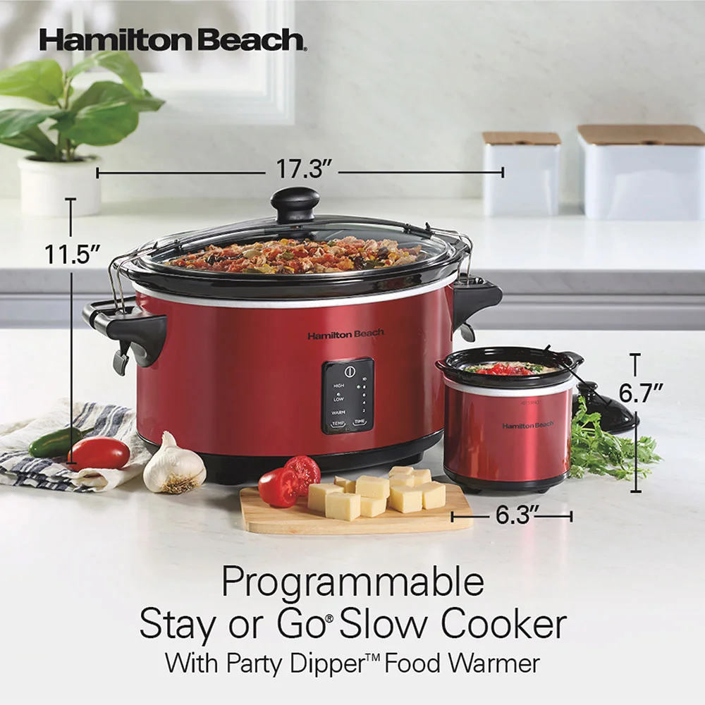 Programmable Stay or Go® Slow Cooker with Party Dipper™ Food Warmer, Red - Image 8