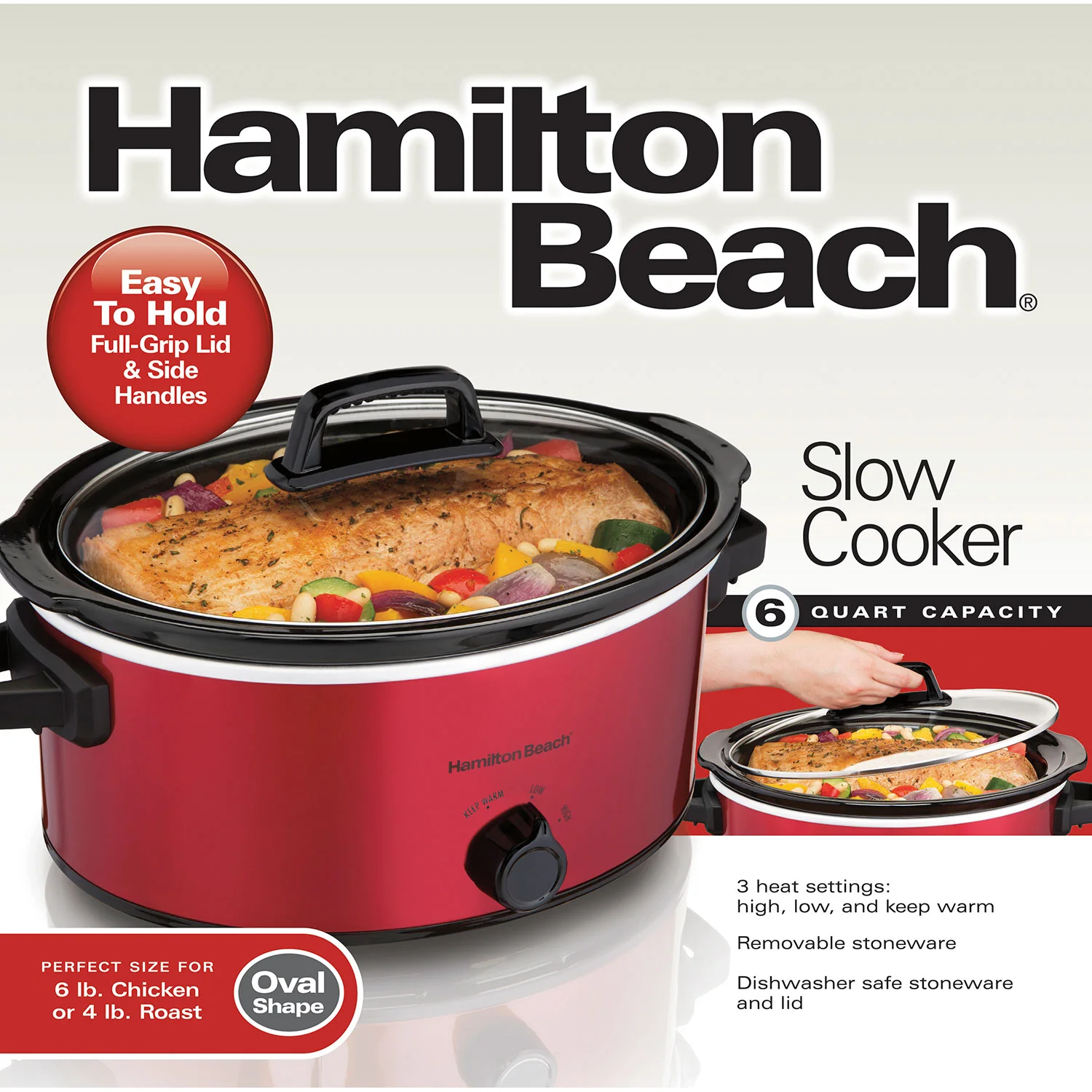 6 Quart Oval Slow Cooker, Red - Image 7