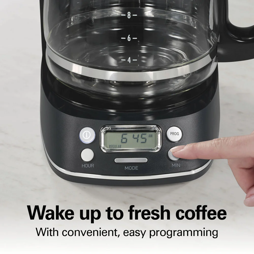 12 Cup Programmable Coffee Maker, Black with Chrome Accents - Image 4