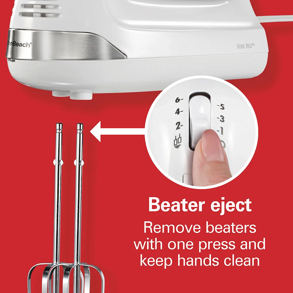 6 Speed Hand Mixer with Snap-On Case, White - Image 6