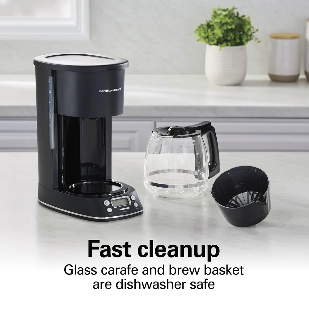 12 Cup Programmable Coffee Maker, Black with Chrome Accents - Image 7