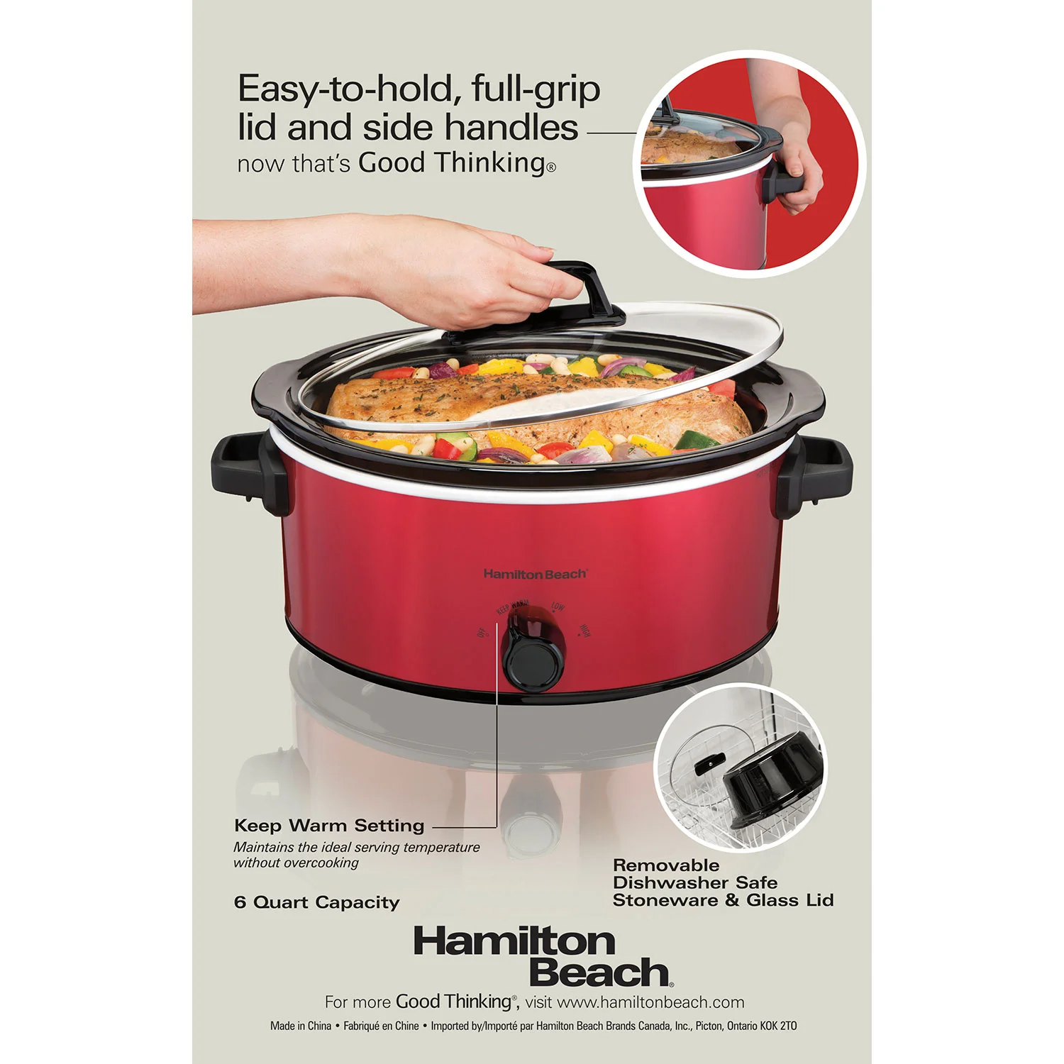 6 Quart Oval Slow Cooker, Red - Image 8