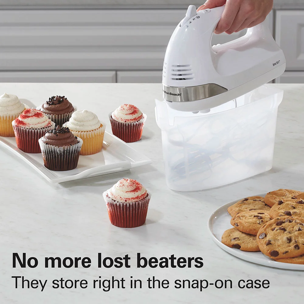 6 Speed Hand Mixer with Snap-On Case, White - Image 4