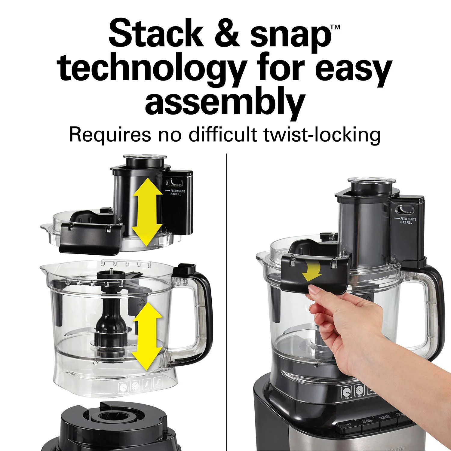 Hamilton Beach® Stack & Snap™ 10-Cup Food Processor with Bowl Scraper, Black, R70822 - Image 3