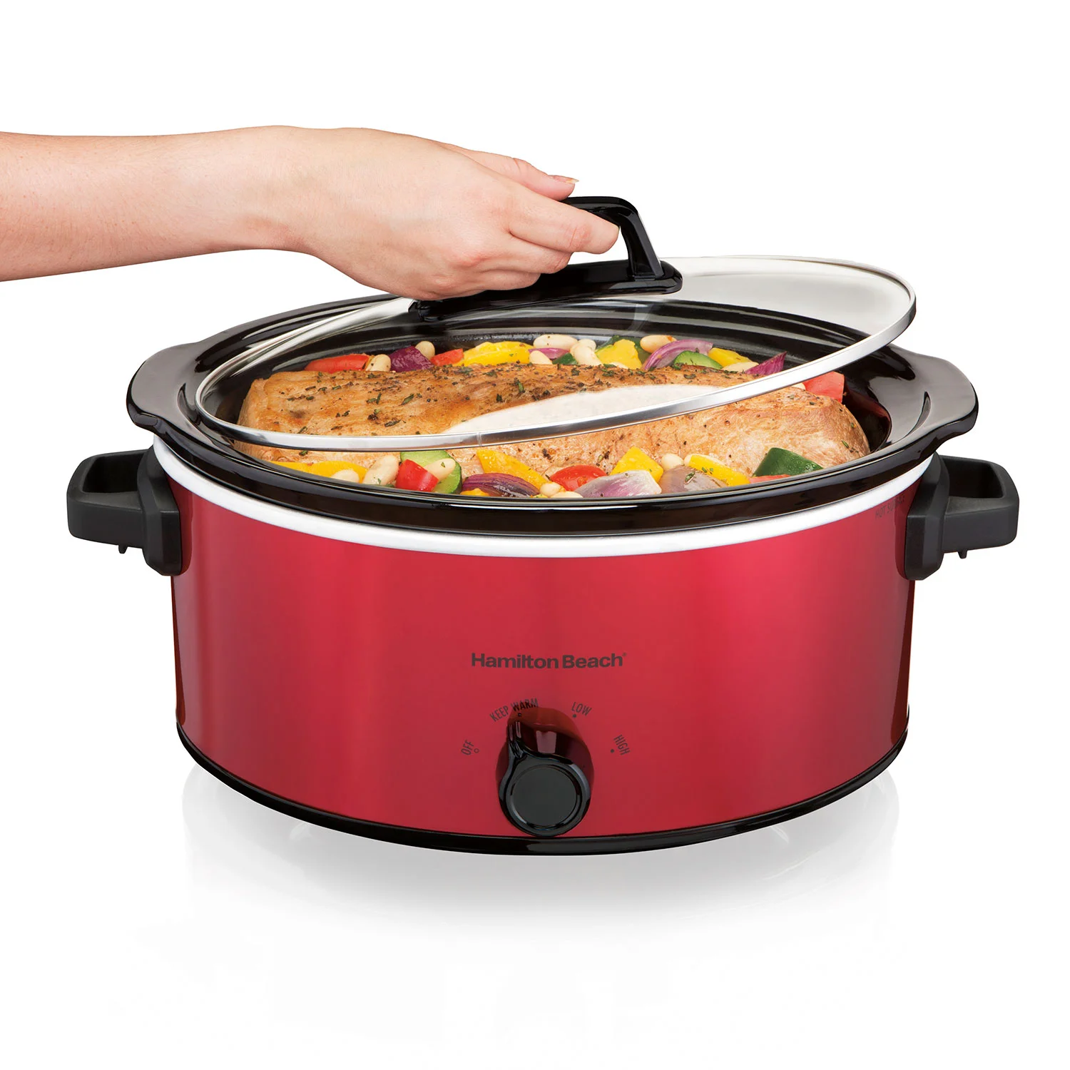 6 Quart Oval Slow Cooker, Red - Image 3