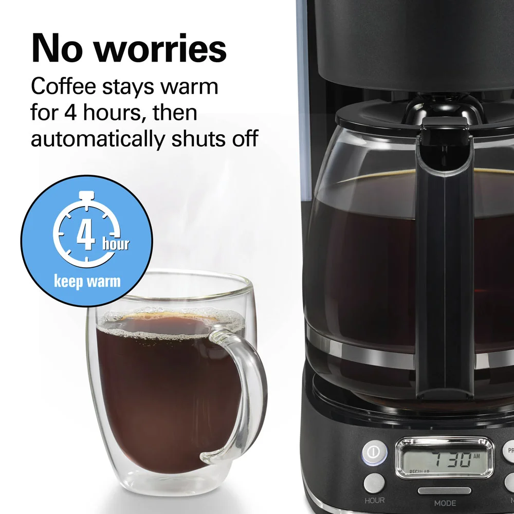 12 Cup Programmable Coffee Maker, Black with Chrome Accents - Image 6