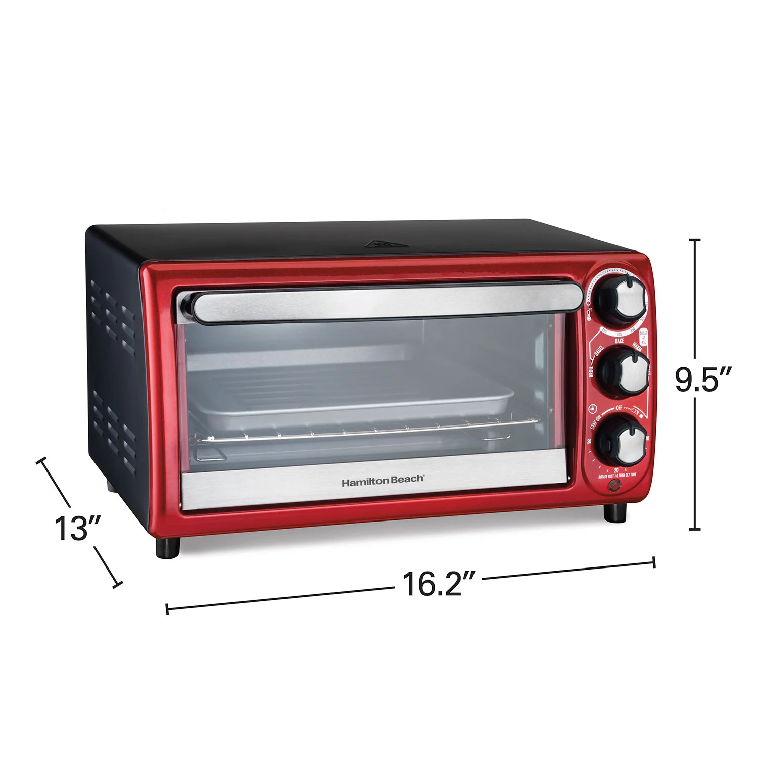 4 Slice Toaster Oven, Red - Image 7