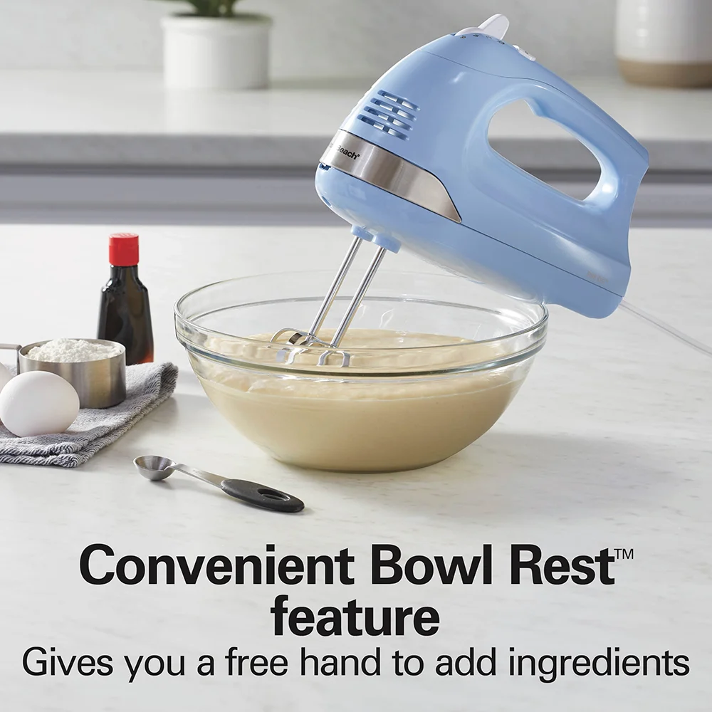 6 Speed Hand Mixer with Snap-On Case, Light Blue - Image 7