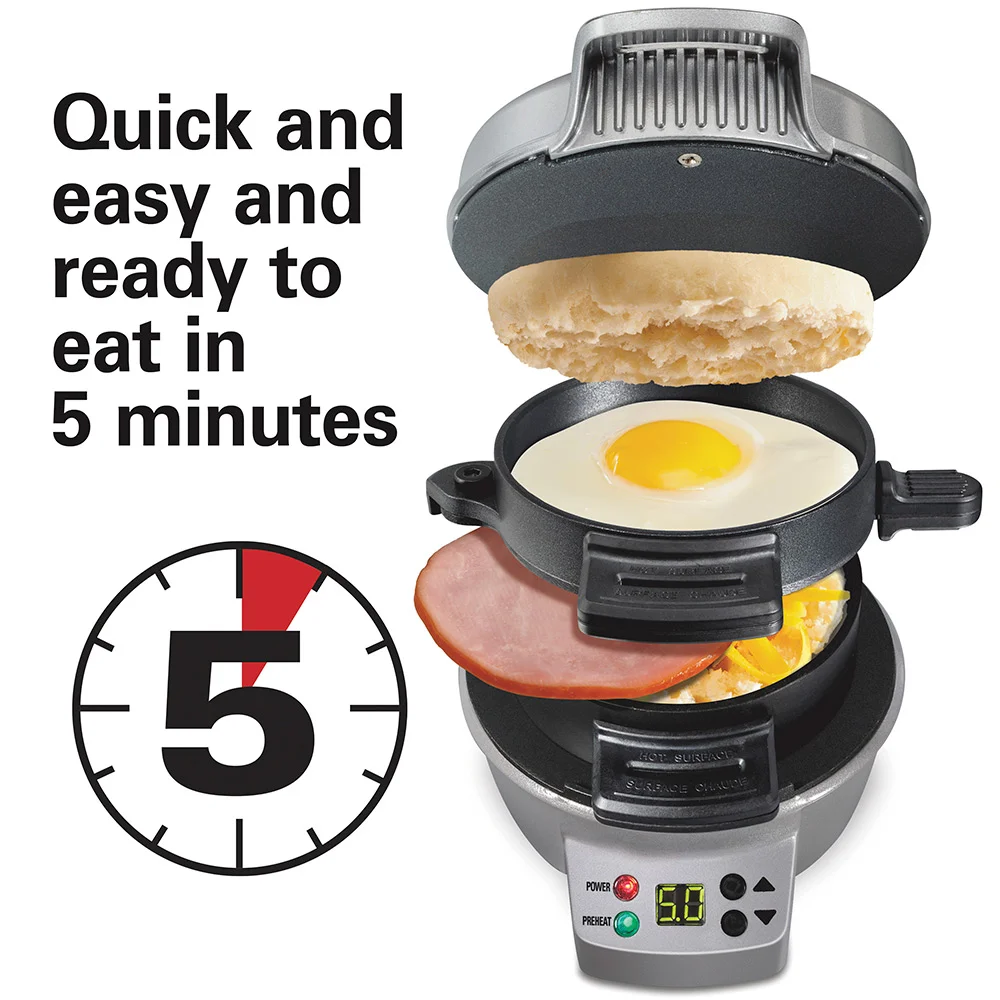 Alternative view of Breakfast Sandwich Maker with Timer, Silver