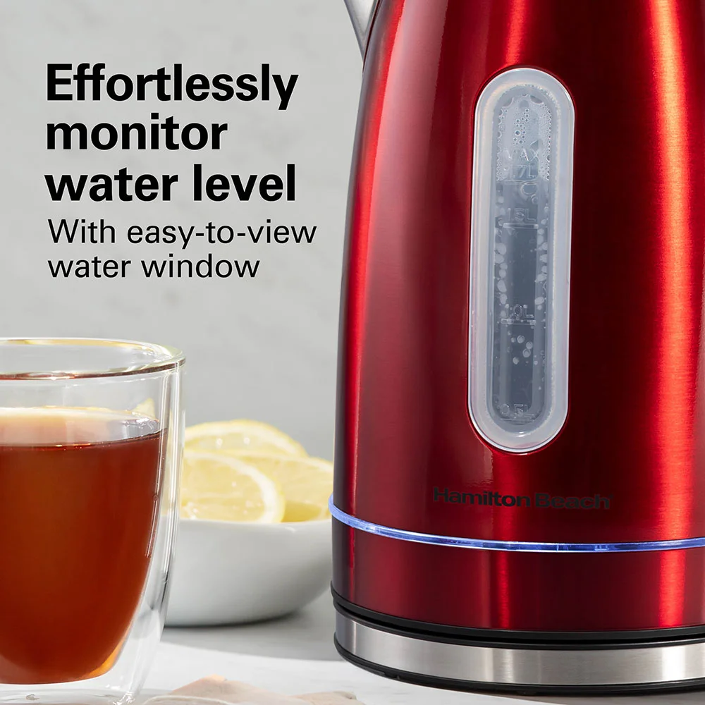 Stainless Steel Electric Kettle with LED Light Ring, Red - Image 6