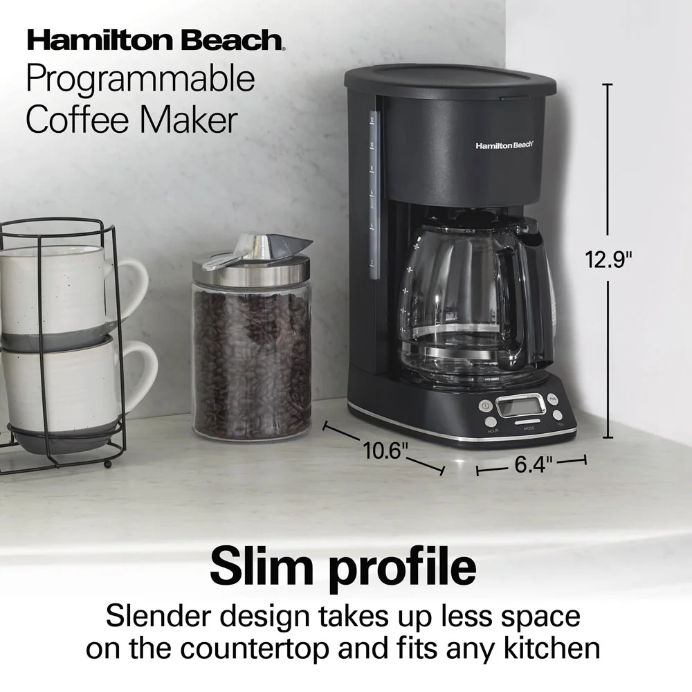 12 Cup Programmable Coffee Maker, Black with Chrome Accents - Image 8